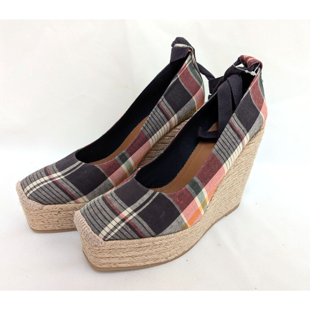 Polo Ralph Lauren Plaid Espadrille Wedge Heels Womens Sz 8 Canvas Platform Shoes